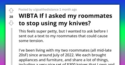 Lady Intends Stopping Roommates From Using Her Costly Knife Set Since They Never Wash It Right, Seeks Second Opinion