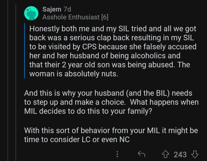 OP's husband needs to step up and put a stop to this behavior.