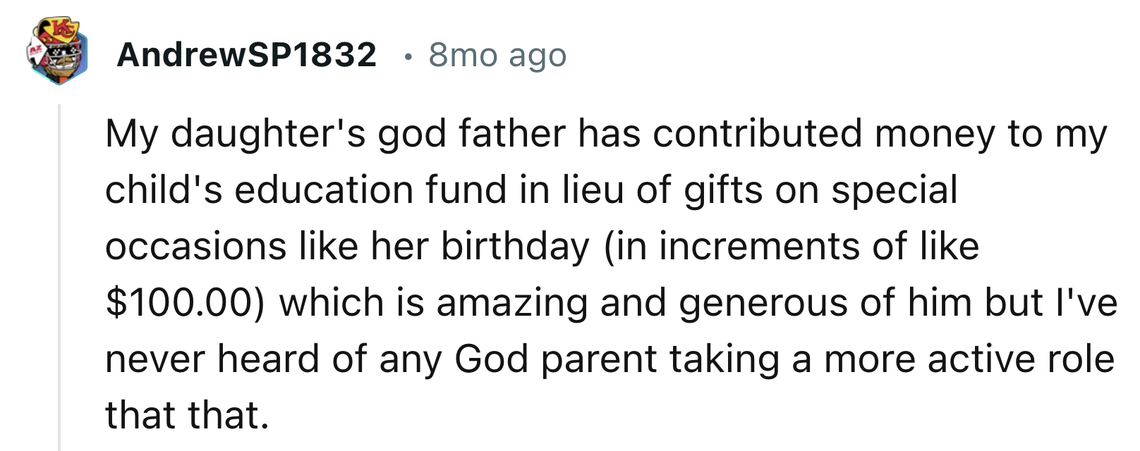 No Godparent Is Taking A Huge Involvement In Someone's Children's College