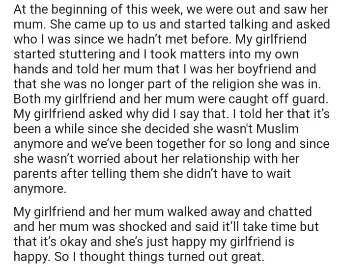 OP took it upon himself to break the news to his girlfriend's mom without her permission