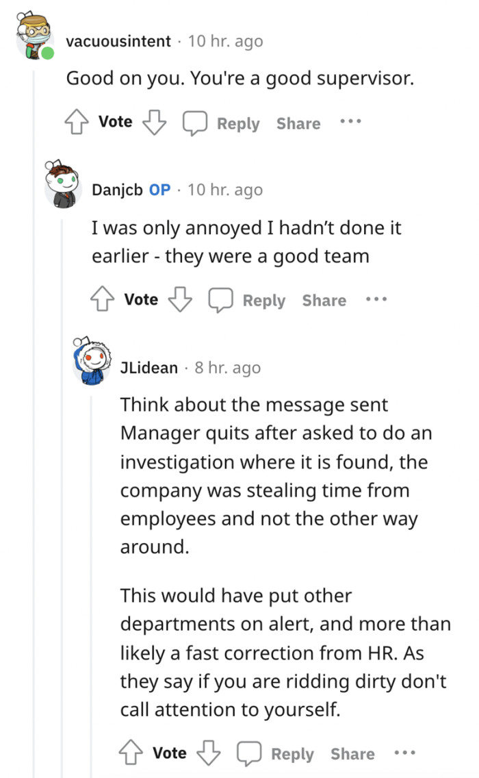 Kudos to the supervisor for being an honest team lead