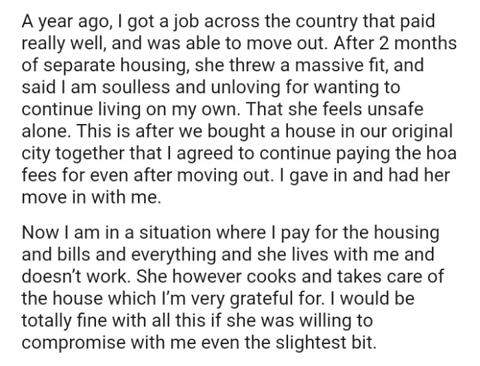 The OP finally gave in and her mom moved in with her