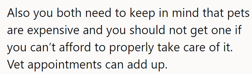 Remember, pets come with a price tag. Vet bills aren't for the faint of heart—or wallet!