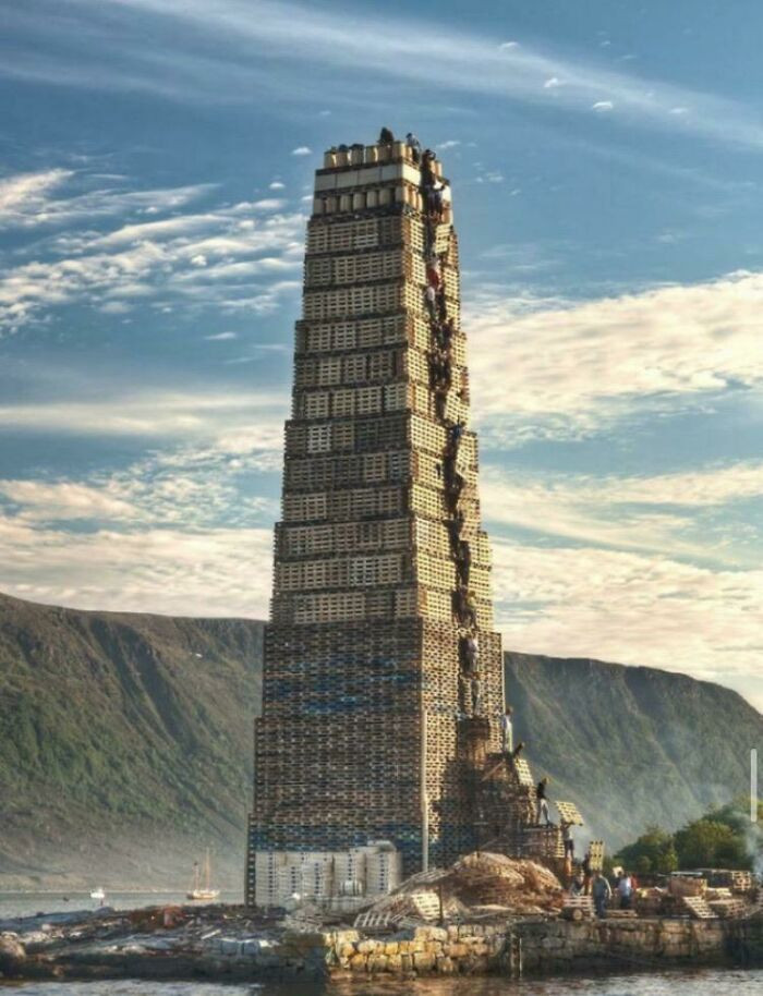 "Stacked Palettes For The World's Biggest Bonfire, Norway, June 2010"