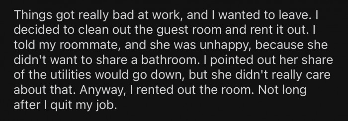 OP's roommate didn't approve of their decision to rent out the guest room.