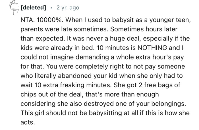 “You were completely right to not pay someone who literally abandoned your kid.”