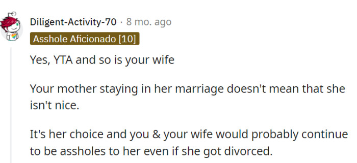 Tolerating a bad partner does not mean a woman is not a good person.