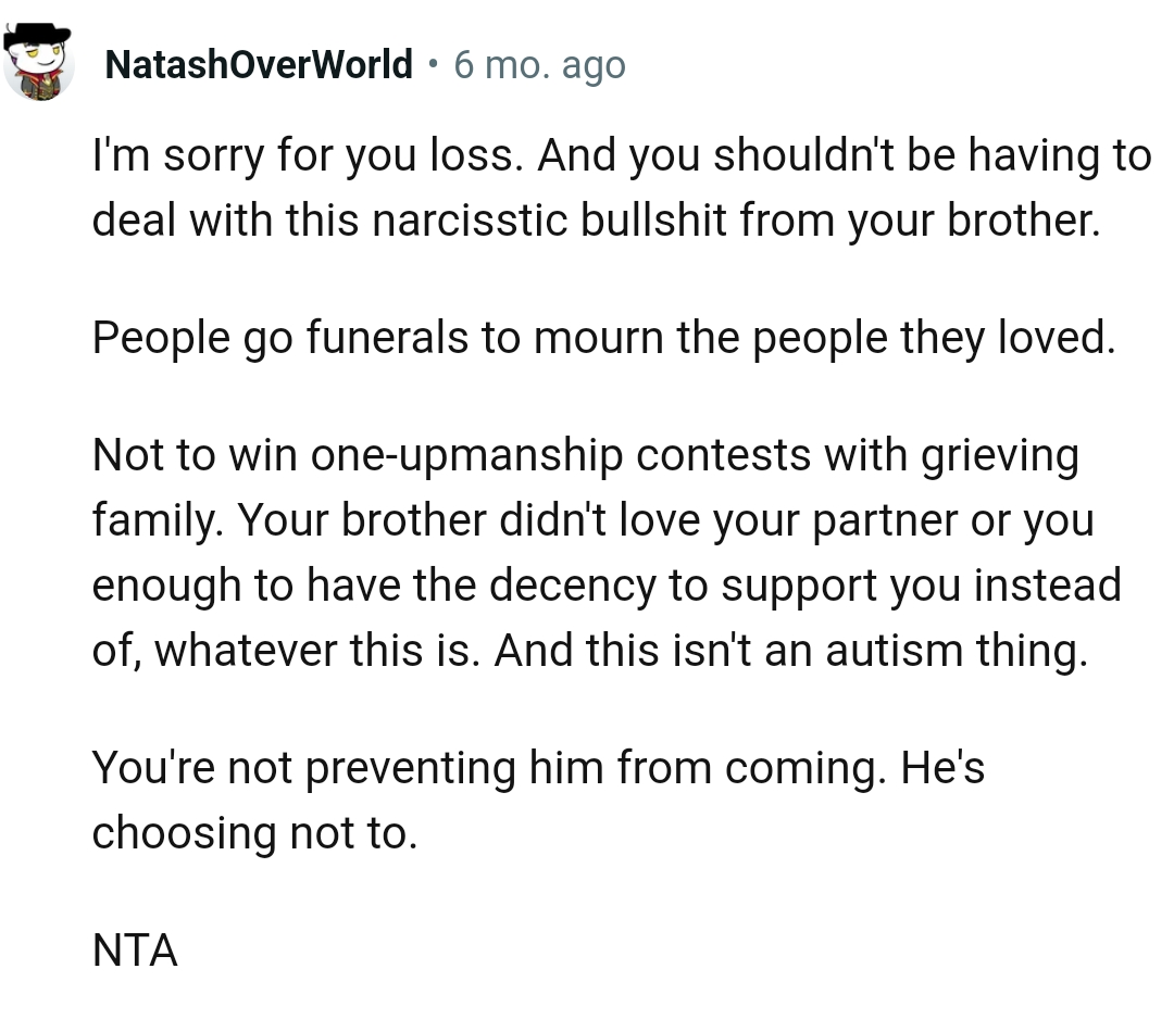 OP's twin doesn't love her or her partner enough