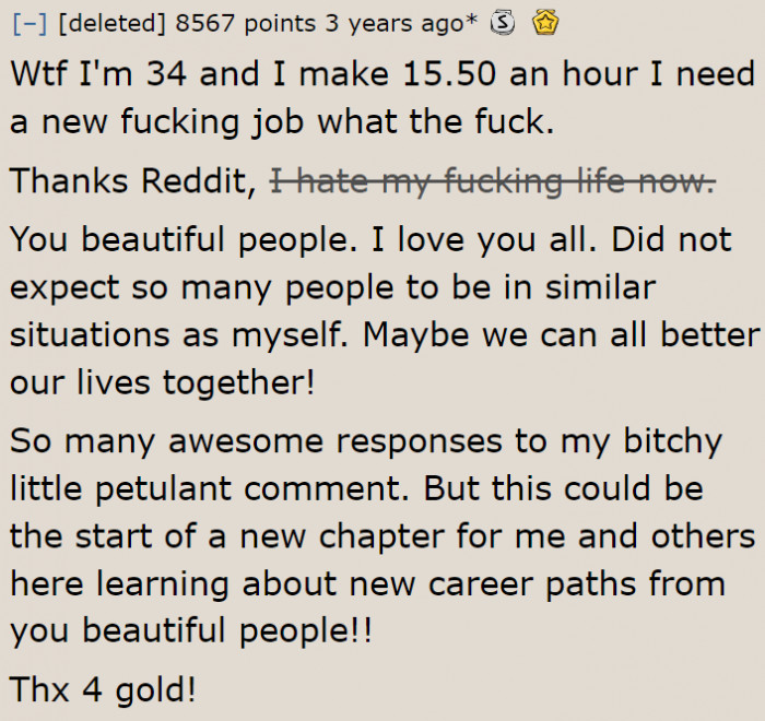 After reading this post, one person realized something in their life.