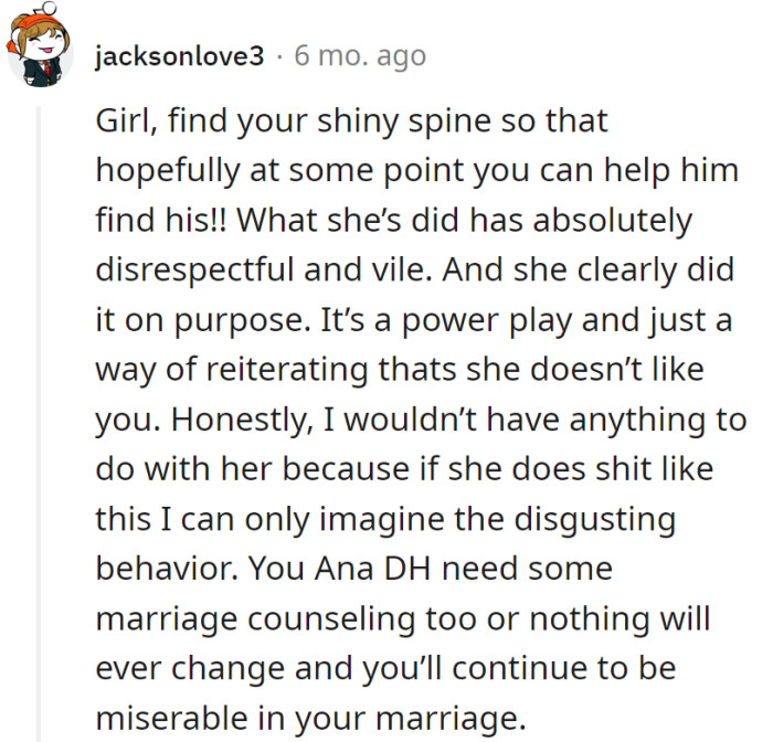 Get that shiny spine, girl! His mom's drama isn't worth it.