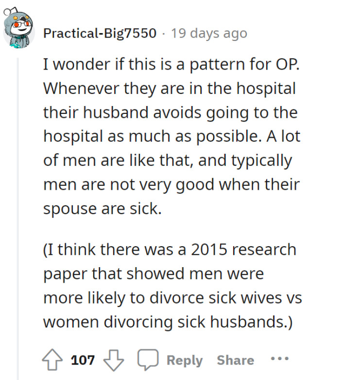 The husband just had to follow a routine while thinking about his hospitalized wife.