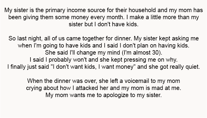 My sister is the primary income source for their household