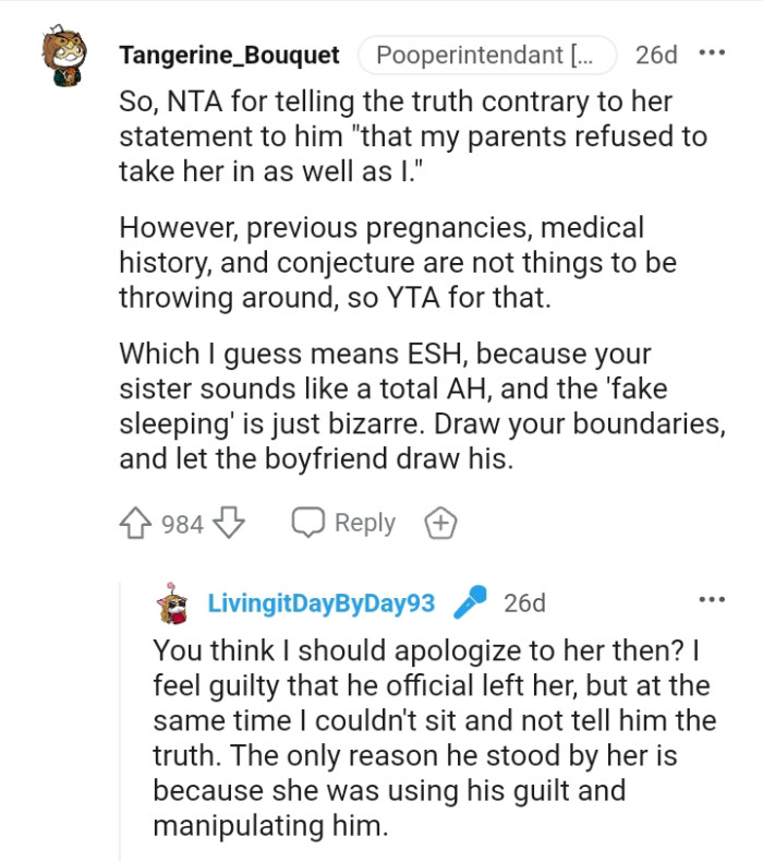 The OP's sister sounds like a total AH