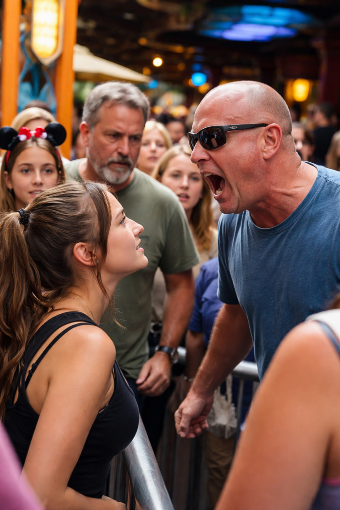 The dad began yelling “ENOUGH” repeatedly and got right up in her face.