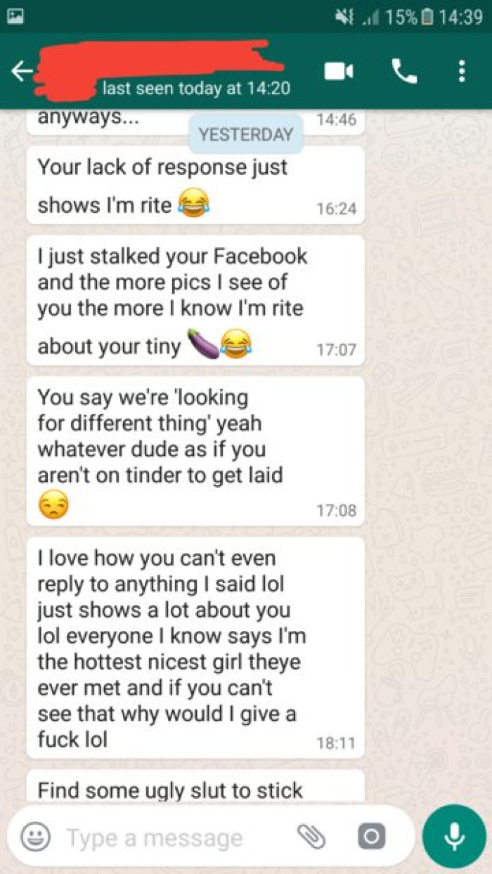 She says she loves how the guy can't reply to anything she has said