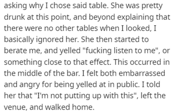 OP's wife was drunk and she started yelling at him