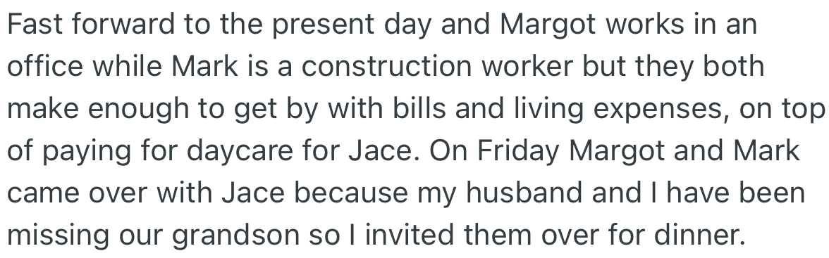 OP invited her daughter, Margot, and the family over for dinner