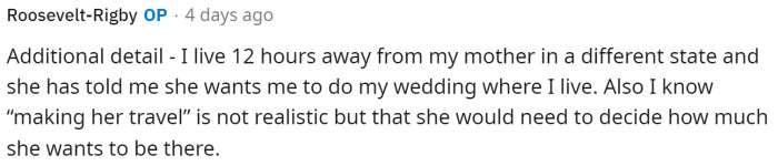 OP comments on their post to explain a few more details about her mom and her travel habits.