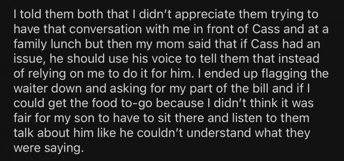 OP hated the fact that the subject was brought up in front of her son.