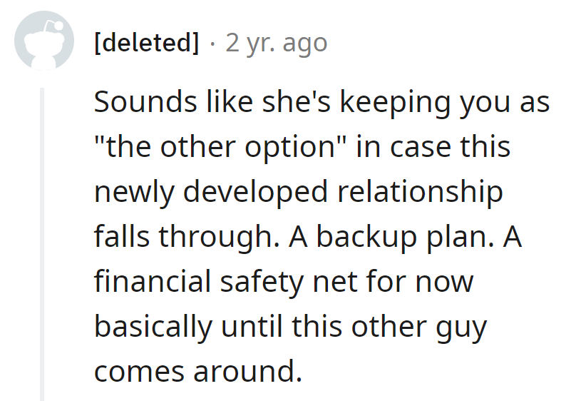 Feeling like the relationship's Plan B, the safety net until the main act gets its act together. Backup mode: activated.