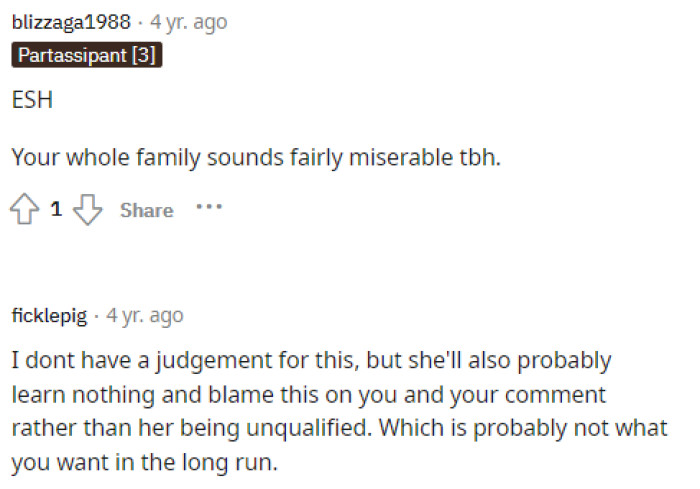Many people said they couldn't really make a judgment or felt that they were both in the wrong for everything here, which we believe.