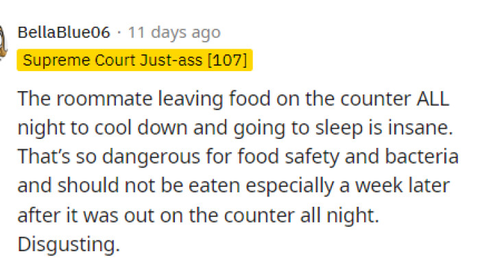 More people were surprised by the roommate leaving her food on the counter rather than the cat knocking it over.