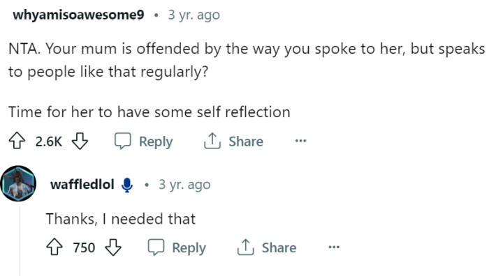 Mom should do some self-reflection