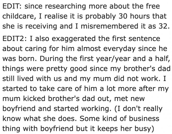 The OP's mom is too busy with her business to the point that she's caring for her son less and less.