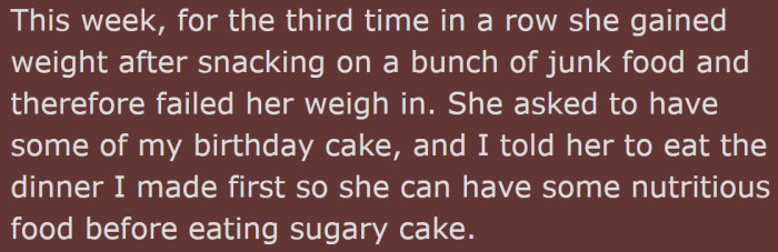 His wife struggled to lose weight, so he told her to eat the cake after dinner, but...