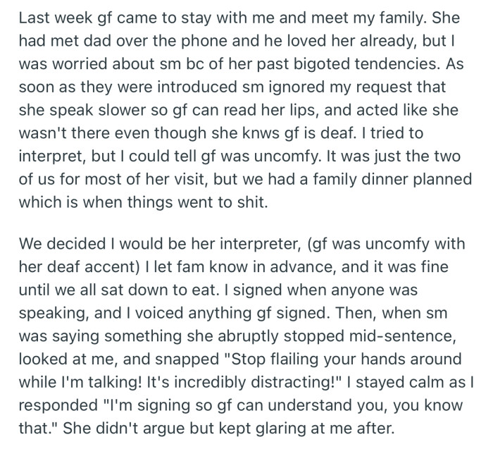 OP’s girlfriend came over to meet the family, but her stepmom was rude from the onset