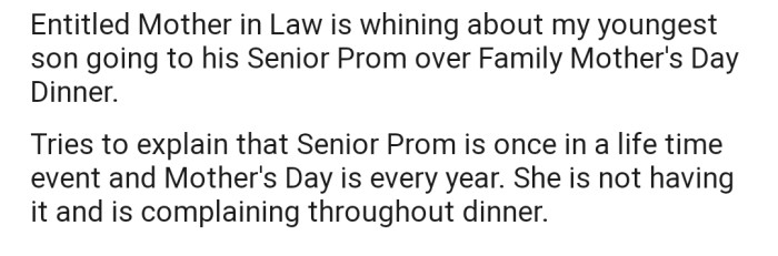 OP's son has chosen his senior prom over Mother's Day, and their MIL is not happy about it