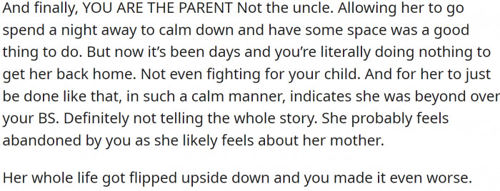 And OP shouldn't have allowed his daughter to be absent for so long.