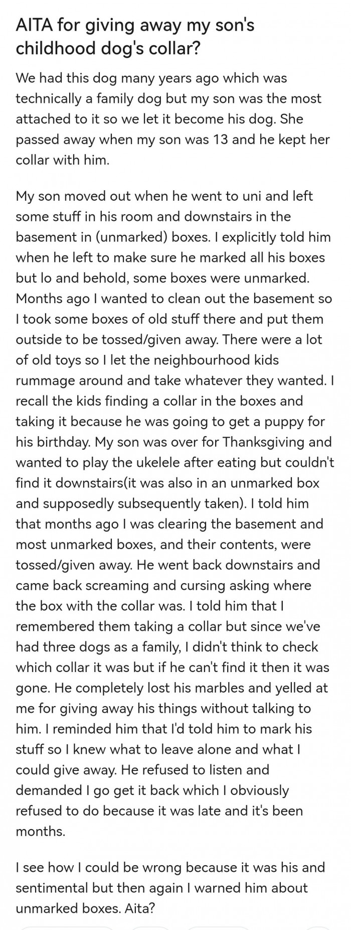 1. OP shared what happened and why the collar was given away.