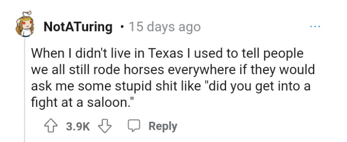 When someone next asks you a weird stereotypical question, here's a nice way to reply