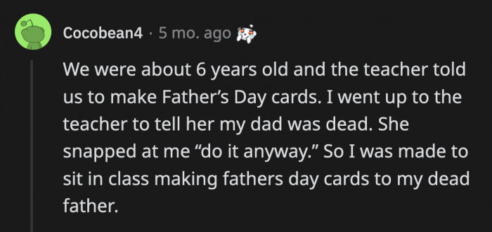 1. Because that is not traumatizing at all