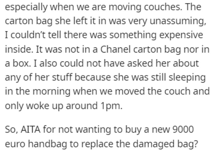 OP feels like it's not fair since the bag was in a random carton bag