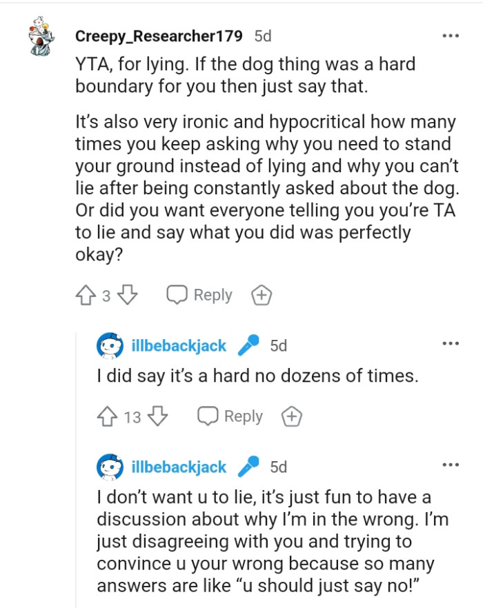 The OP could have just said it if the dog was a boundary for him