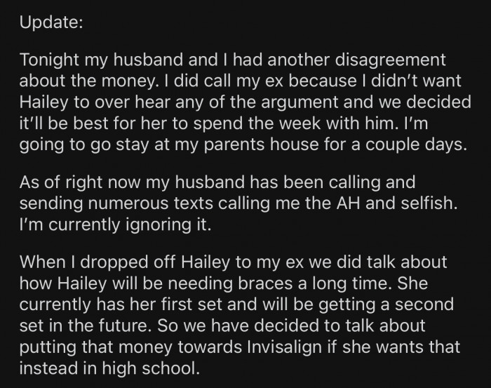 OP eventually added an update about her situation.