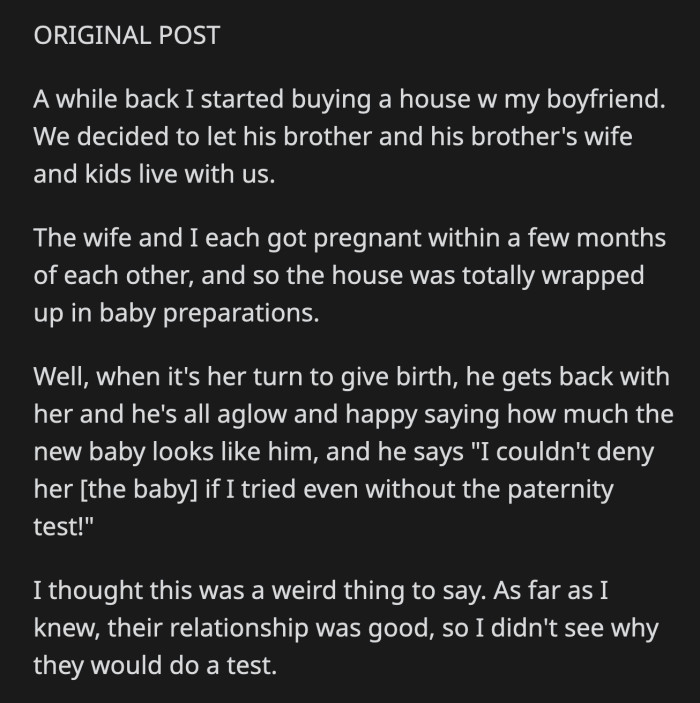 OP explained that this wasn't the case. She said that when their baby was born, the hospital staff simply asked her boyfriend if he was the dad and marked that answer based on his reply.
