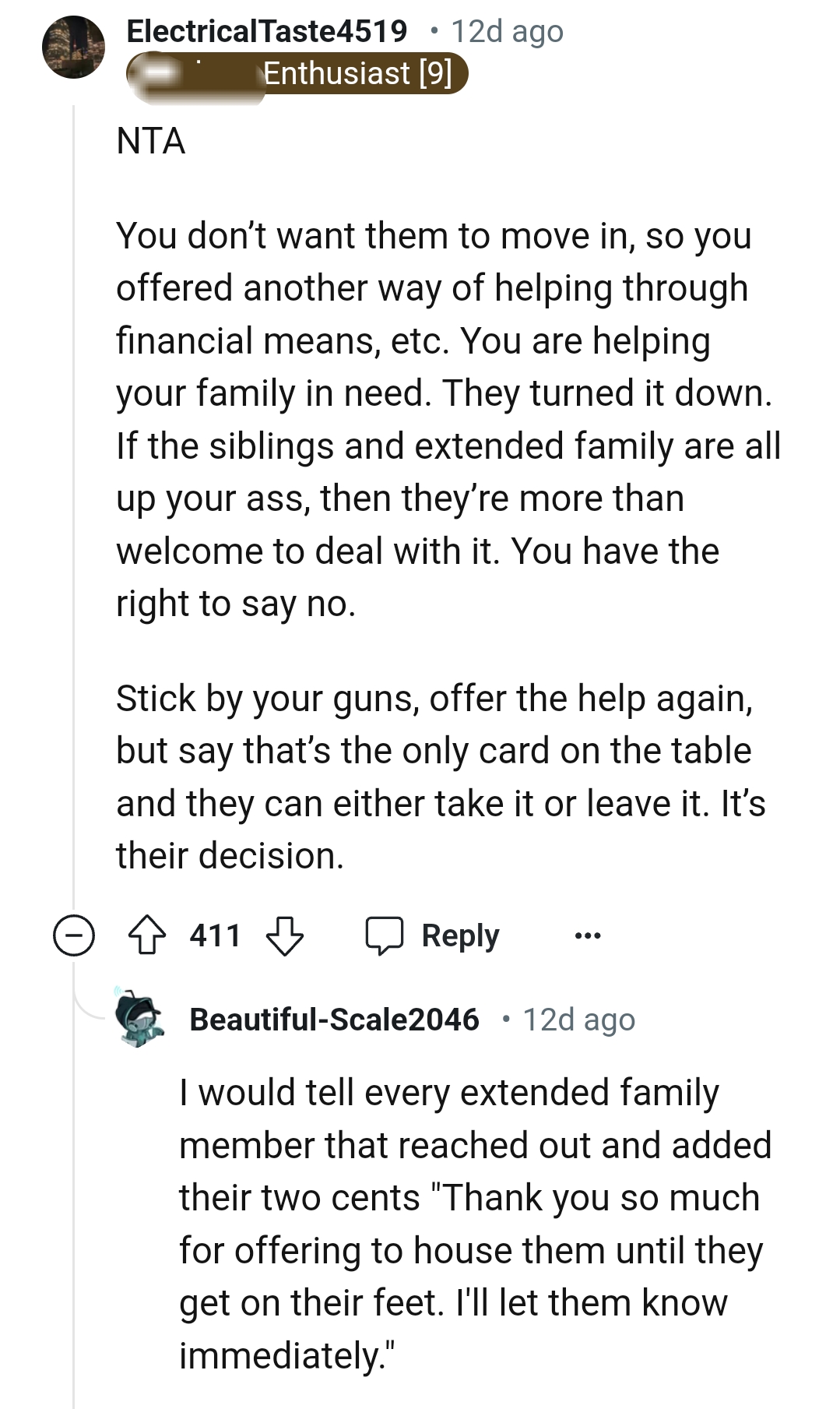 The OP is helping the family in need