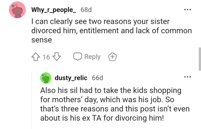This Redditor Sees Two Reasons the OP's Sister Divorced Him