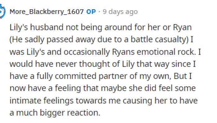 Some people speculated that maybe Lily had an alternate view of their relationship, and here was OP's response.