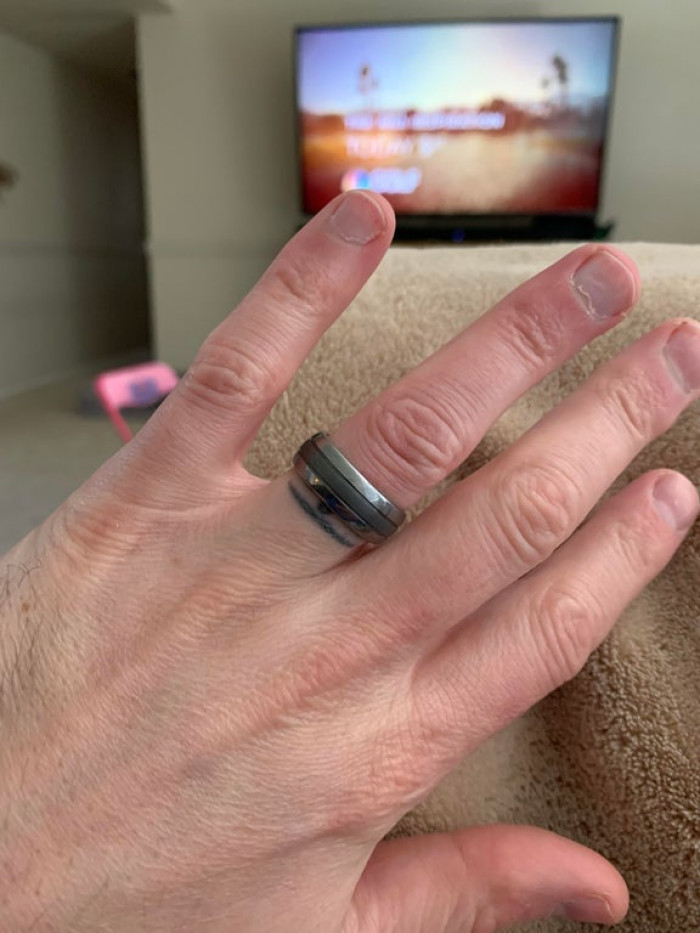 6. So, about six years ago, I lost my wedding ring. I ended up getting a tattoo rather than replacing it. We have moved twice since then and live in a different state. My wife just found it in an old purse.