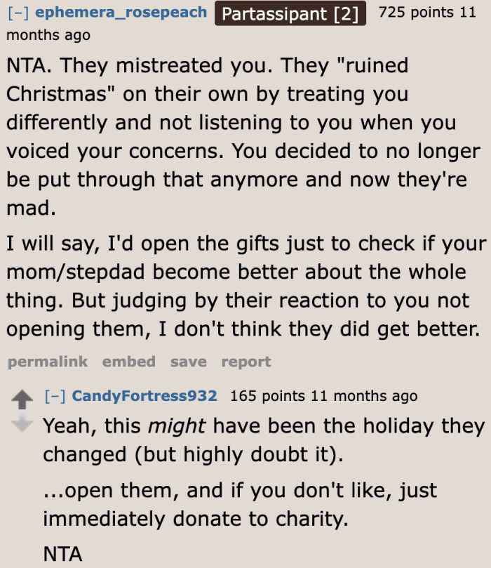 The adults on the OP's mother's side brought it upon themselves when they mistreated the teenager.