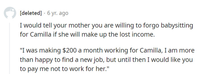 Sounds like a clever negotiation tactic, turning babysitting into a paid spectator sport.