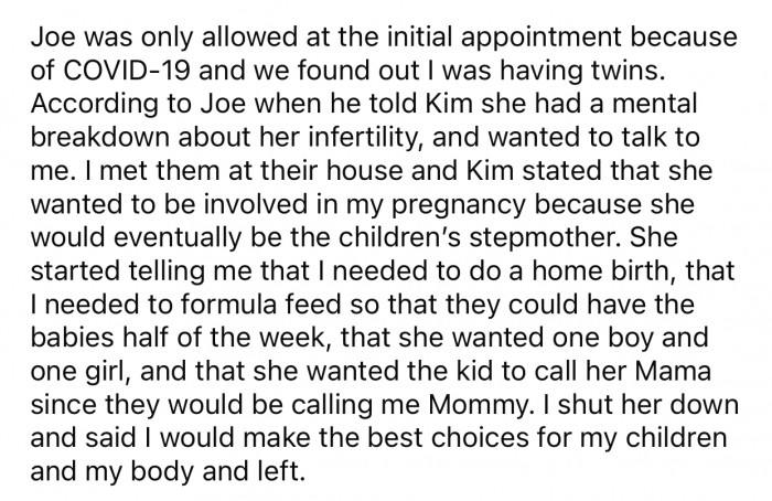 OP later discovered that she was having twins, and when her ex's partner found out, she had a mental breakdown.