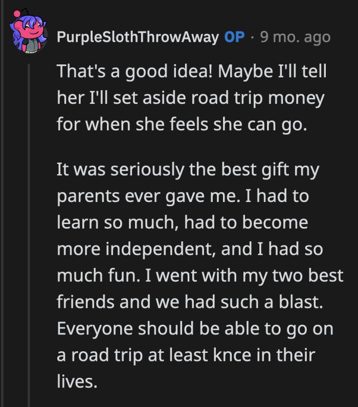 OP can set the money aside for when her niece is ready to go or for when she's ready to go against her mom's wishes. I don't see OP's sister-in-law ever agreeing to this.