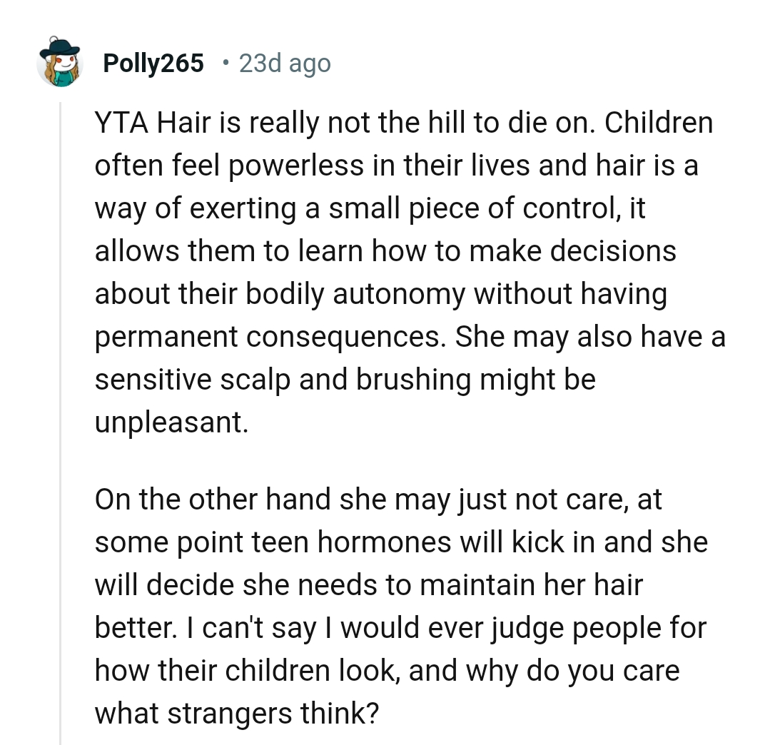 Children having hair is a way of exerting a small piece of control