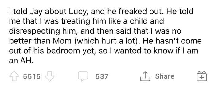 Jay isn't happy about the sitter, and now the OP is wondering if he's the a**hole here.