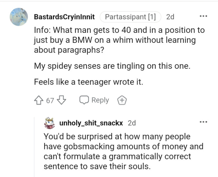 This Redditor Feels the Story Is Written by a Teenager